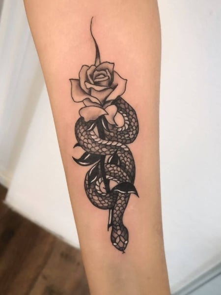 Snake And Rose Tattoo